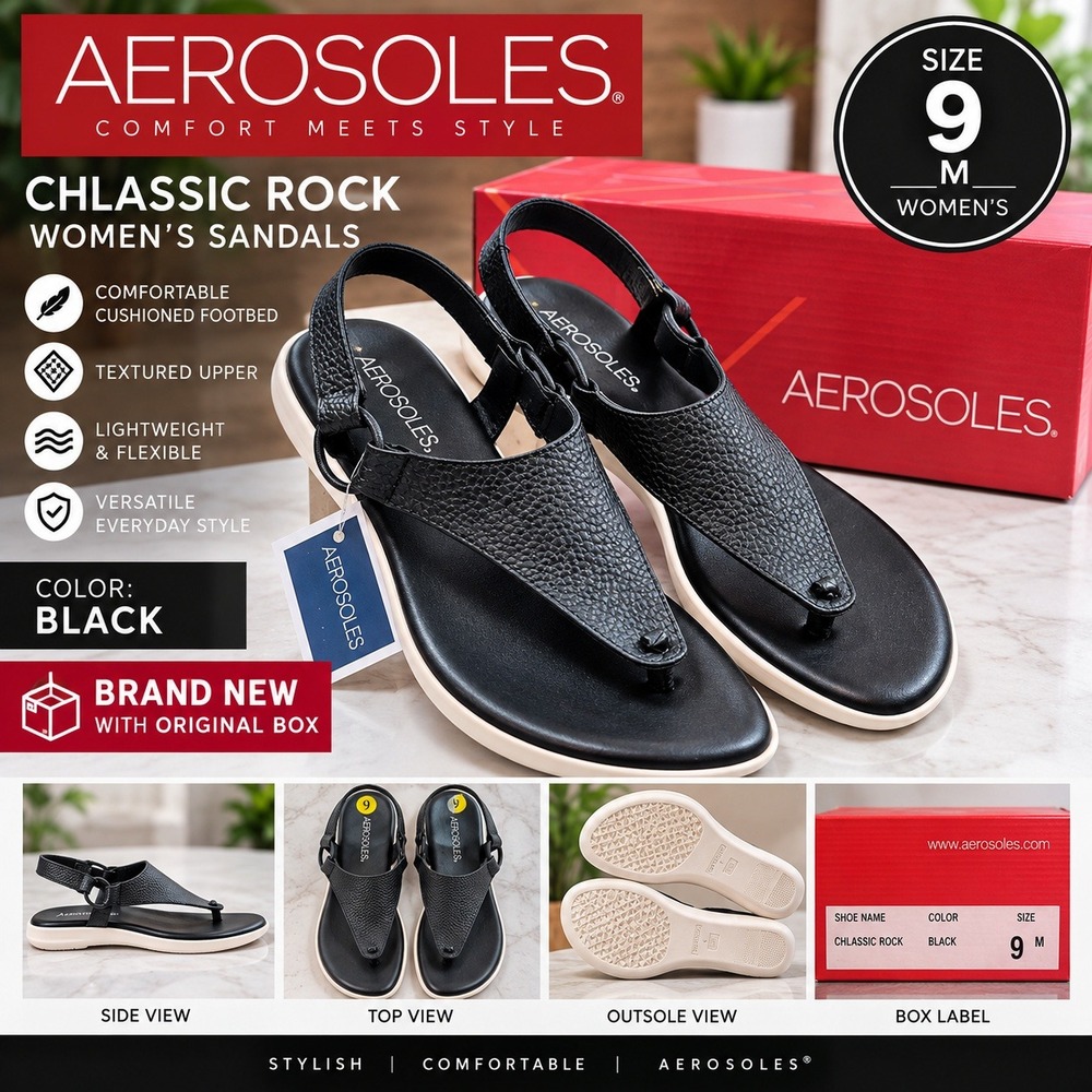 Aerosoles Chlassic Rock Womens Sandals Black Textured Slingback Thong Size 9 M